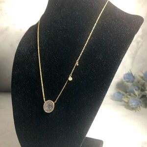 16 inch Delicate Gold-Tone Necklace, Circular Pendant with Small Sparkly Stones